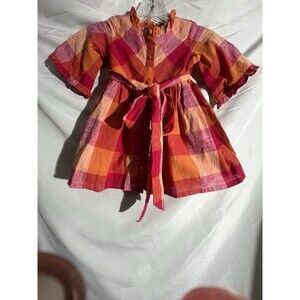 Fabindia Dress Girls 2-3 yrs Cottage Core Ruffled Hem Midi Orange/Red Patchwork